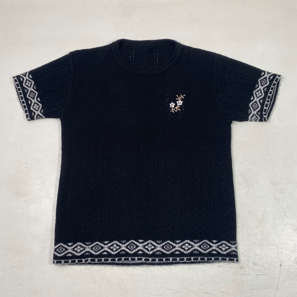 Vintage Black Knit Short Sleeve Sweater Size in Photos Whimsigoth Grannycore